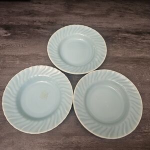 Set Of 3 Aqua Franciscan Coronado Swirl Shallow Luncheon Plates